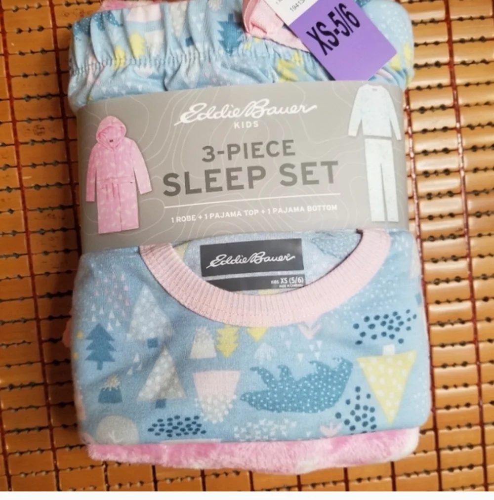 Eddie Bauer Pajama 3 Piece Sleep Set Robe Long Sleeves